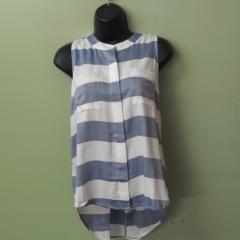 Blue and white striped blouse